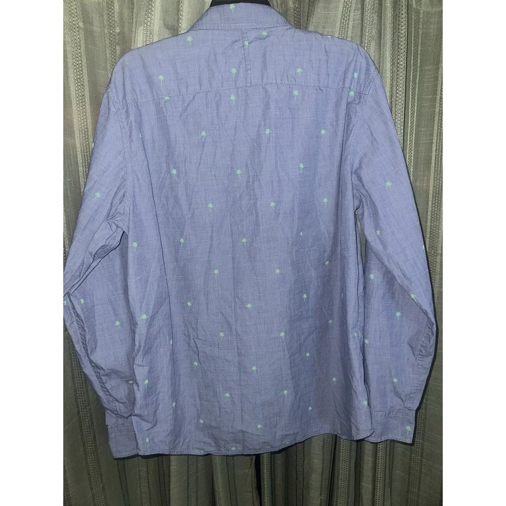 Banana Republic LUXE‎ POPLIN SHIRT Large Palm Tree Preppy Careercore Purple Teal